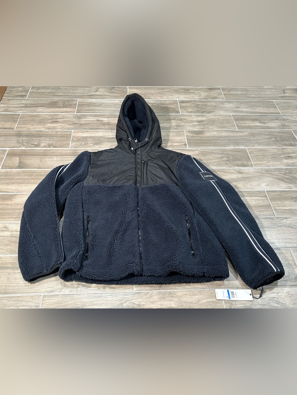 Calvin Klein Mens Blue Black Sherpa Jacket Pullover MSRP $148 Size XL
